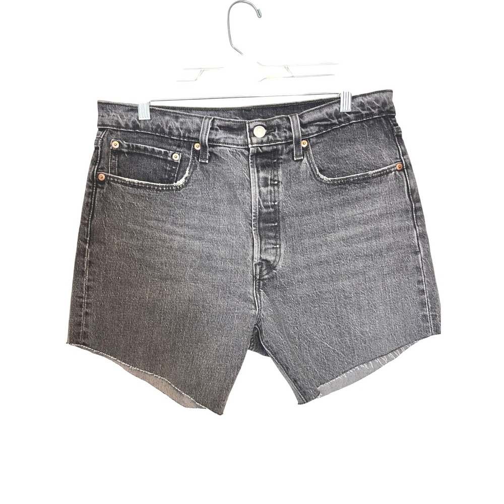Levis 501 Original Shorts Black Denim Cutoff High Rise Button Fly Size 31